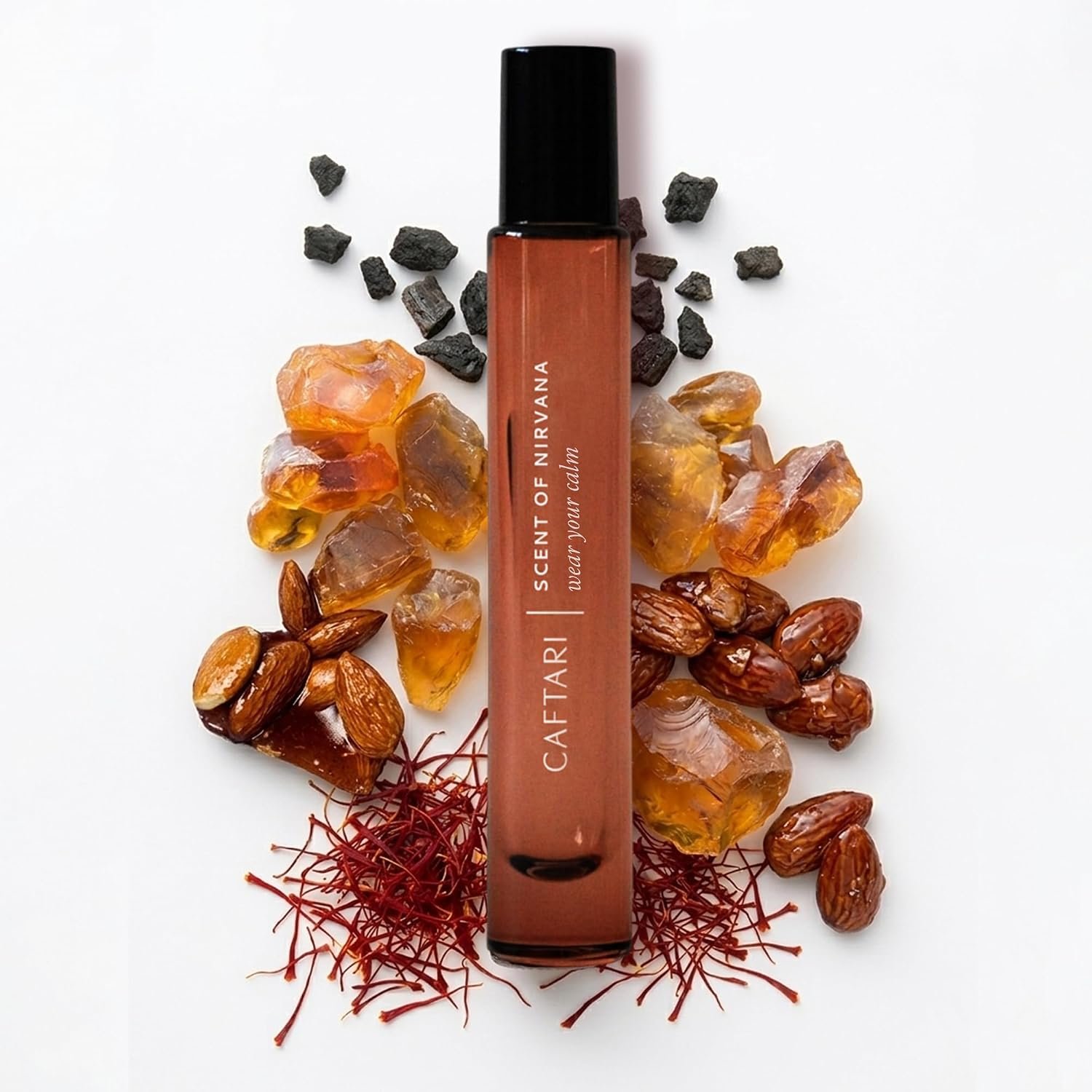 Caftari Luxury Perfume Oil Rollerball | Oudh, Musk, Praline Saffron | Long Lasting, Travel Size | Clean Jojoba Oil | Stress Relief, Unisex Wellness Fragrance | Scent of Nirvana | 10 ml