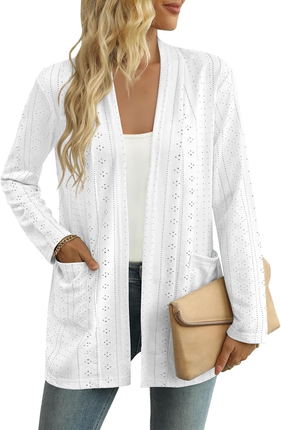 Yincro Women’s Lightweight Open Front Cardigan Casual Long Sleeve Loose Cardigans with Pockets