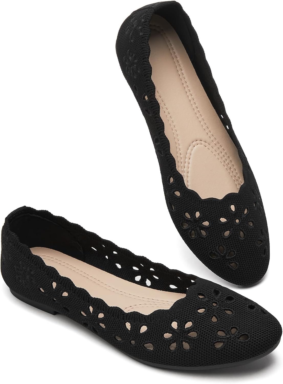 BABUDOG Mesh Ballet Flats Shoes for Women,Womens Flats Dressy Comfortable,Women’s Dress Shoes with Flower Eyelets,Slip on Casual Walking Flats