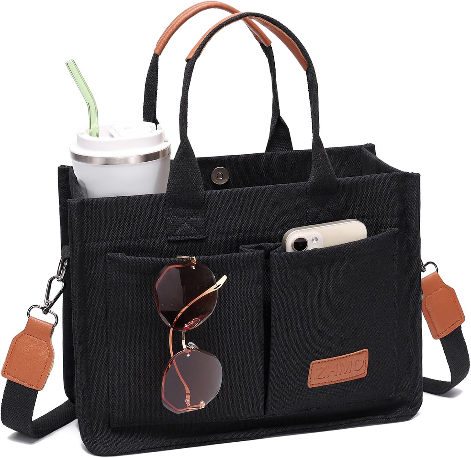 ZHMO Canvas Tote Bag for Women,Women’s Bags Crossbody Bags Work Laptop Tote Bag Large Handbags Purse for Travel Nurse Teacher