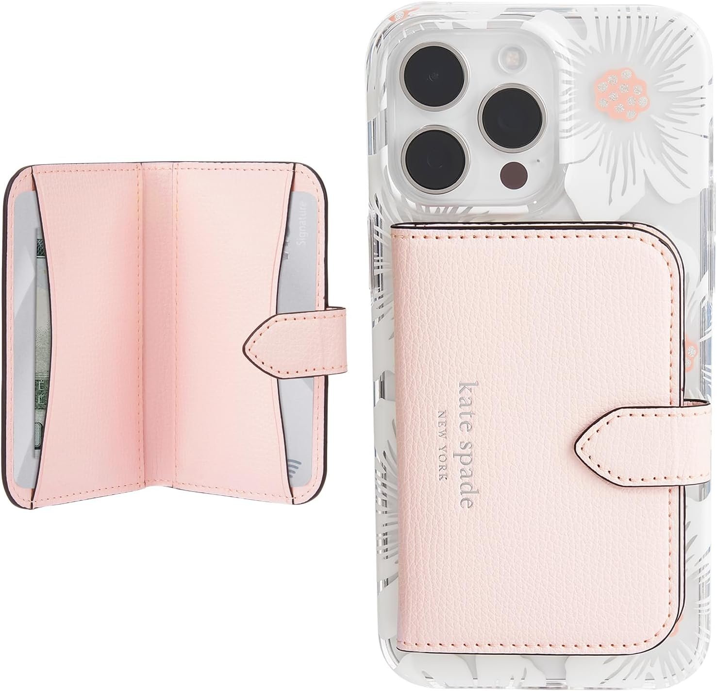 kate spade new york Morgan Magnetic Card Holder/Wallet – Chalk Pink | Stylish Phone Wallet – Compatible w/MagSafe Phones & Cases -Detachable MagSafe Wallet for iPhone 17 Pro Max/16/15/14/Pixel 10