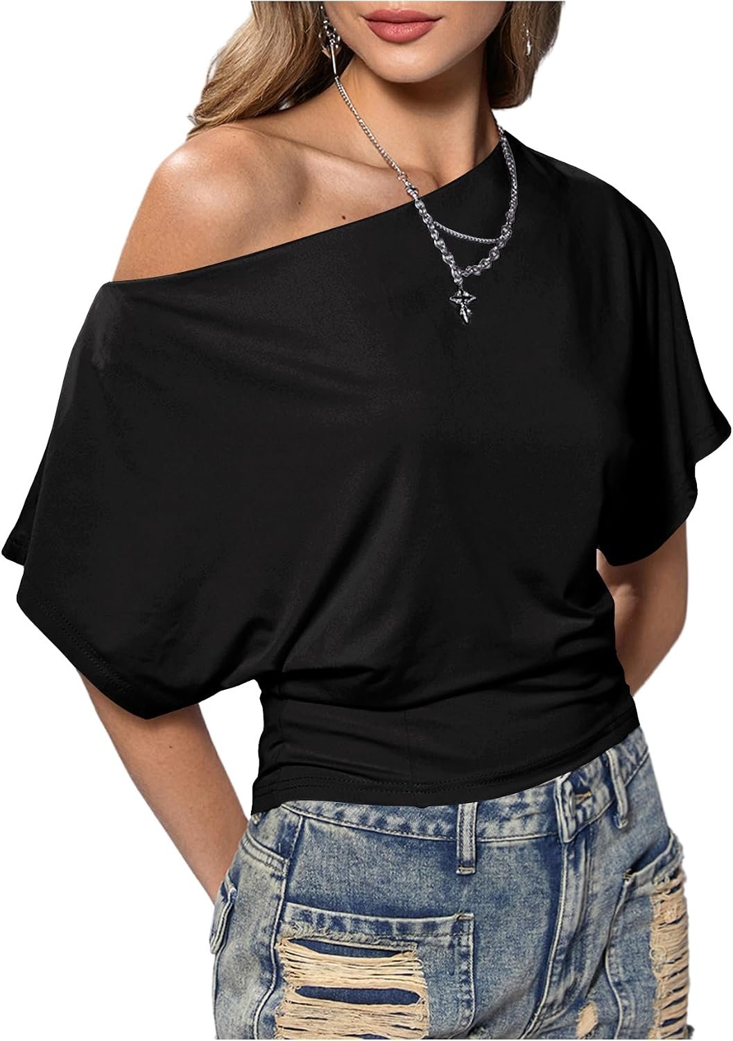 SweatyRocks Women’s Off The Shoulder Tops Asymmetrical Y2K Going Out Top