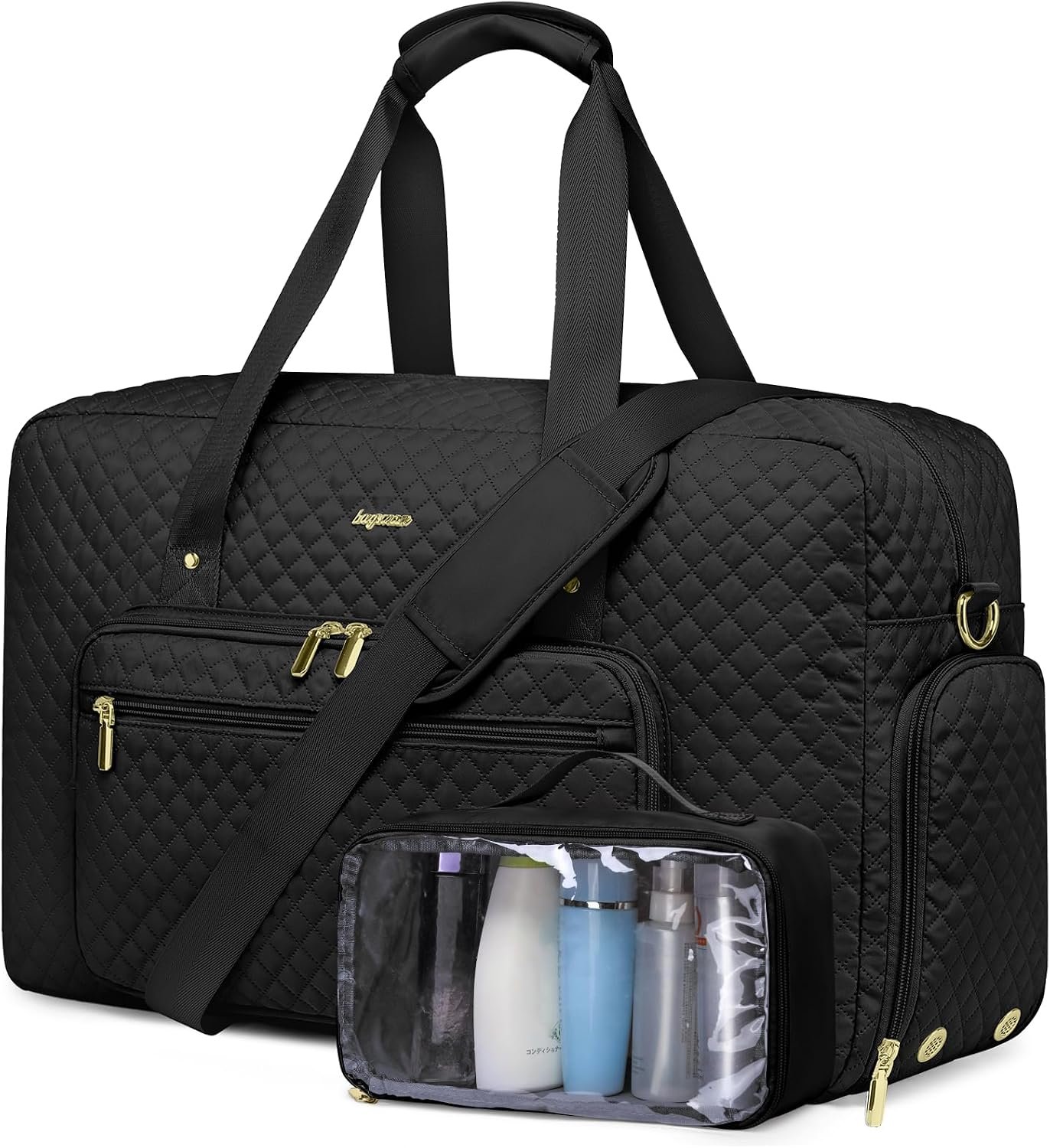 Large Travel Duffle Bag for Women: Carry On Weekender Bags for Womens with Shoe Compartment Overnight Duffel Bags with Wet Toiletry Pocket for Weekend Gym Hospital Bag for Labor and Delivery (Black)