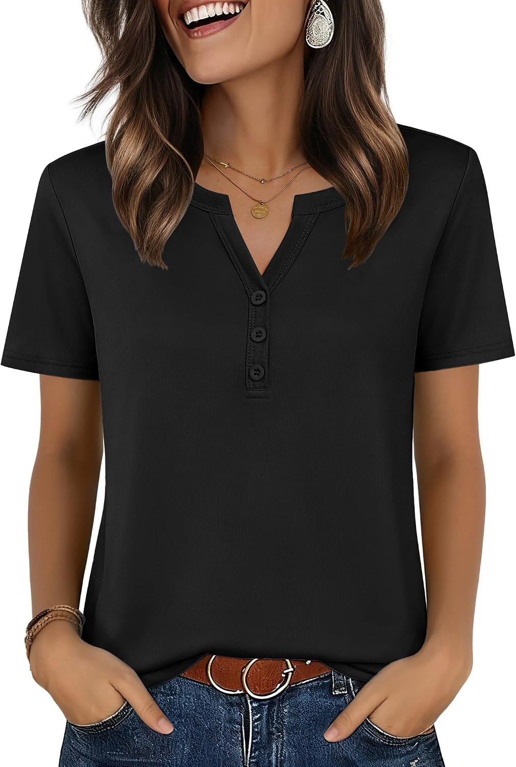 Zeagoo Womens Summer Tops V Neck Short Sleeve Shirts Dressy Casual Blouse