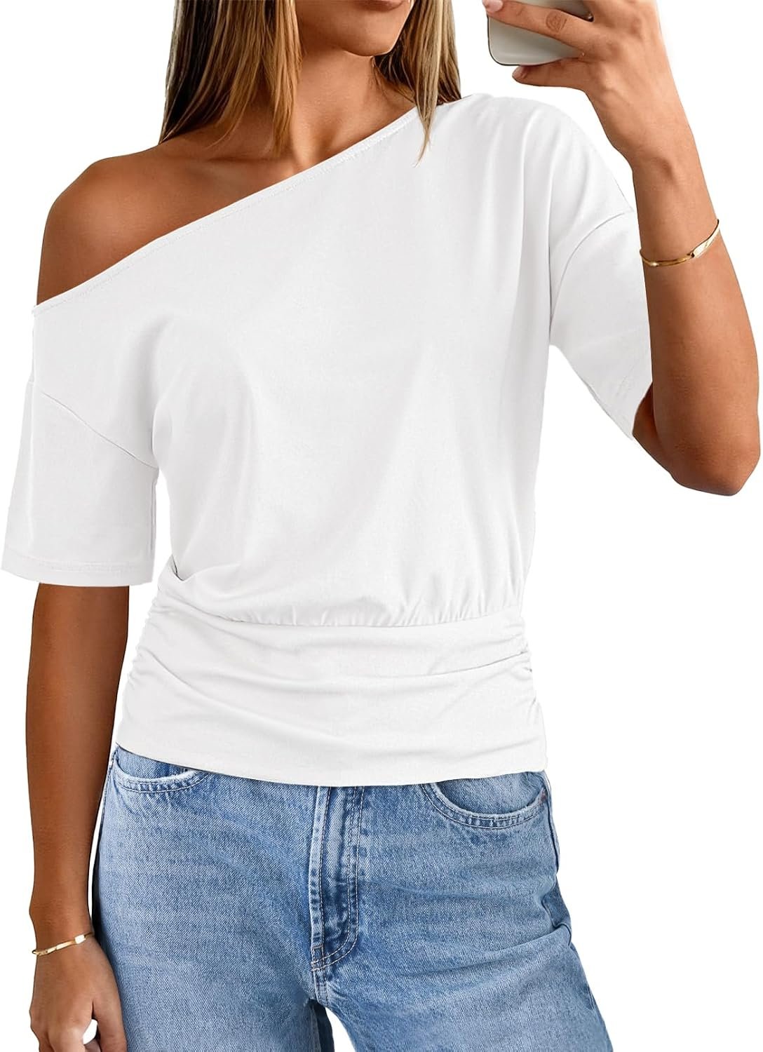 MEROKEETY Women’s Off The Shoulder Summer Short Sleeve Going Out Y2k Tops