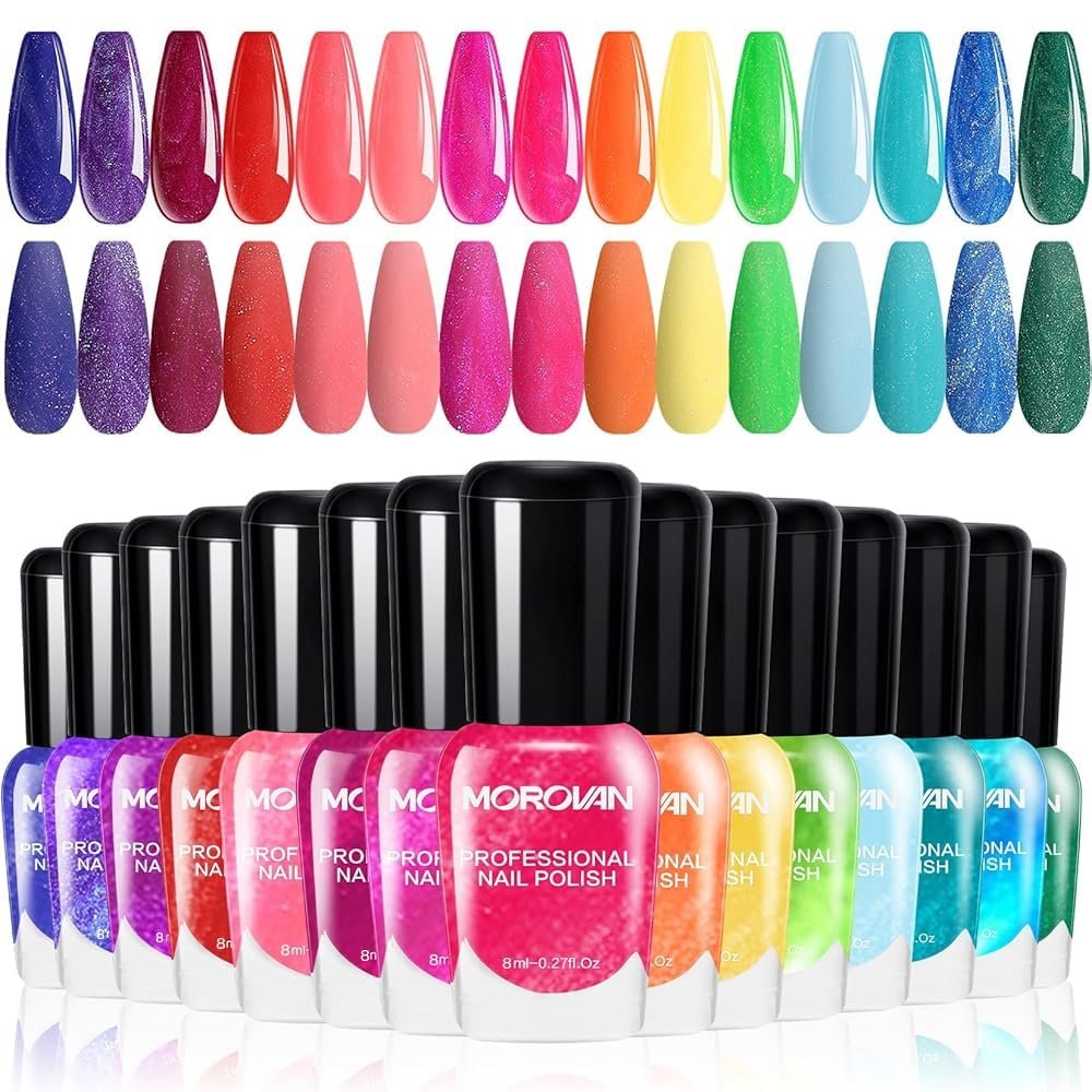 Morovan Nail Polish Set Fingernail: Shimmer Glitter Air Dry 15 Bright Color