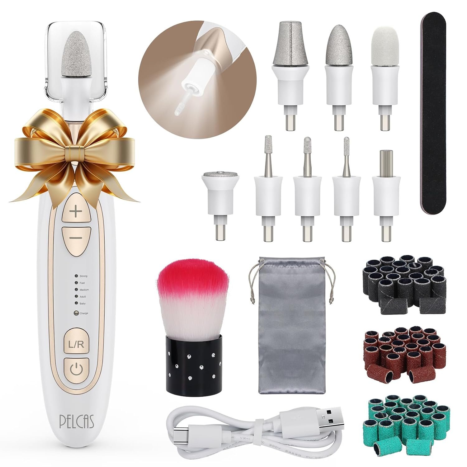 PELCAS Electric Toenail Grinder for Thick Toenails, 5 Speeds & LED Light