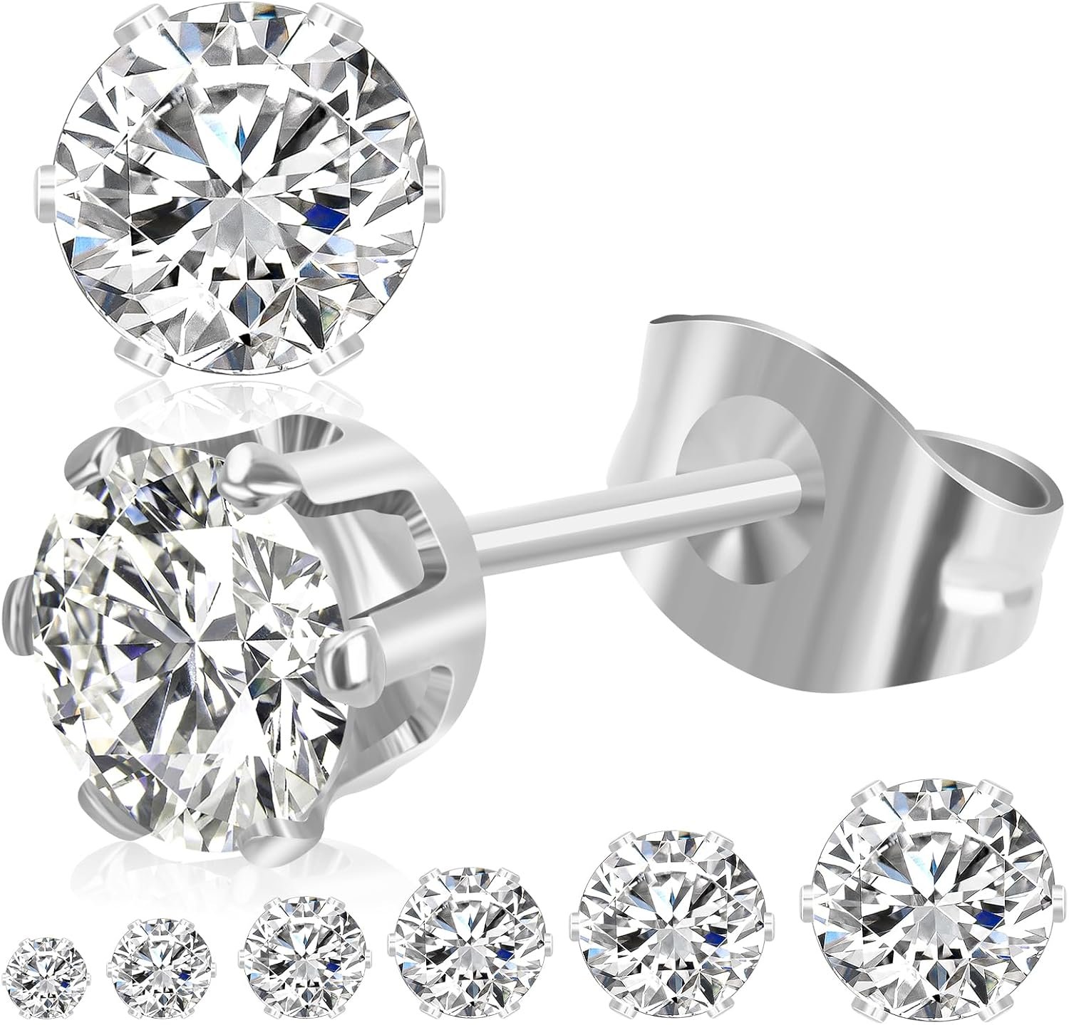 6 Pairs Stud Earrings for Women Men, Silver Gold Stainless Steel Studs Set