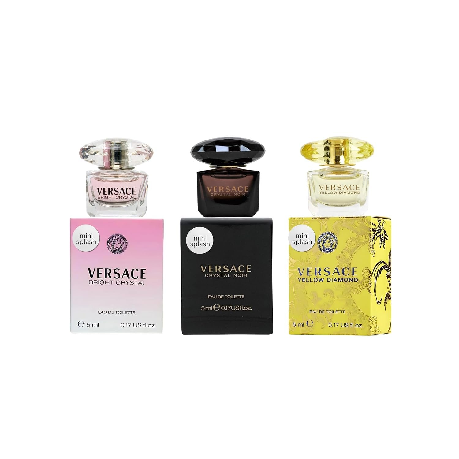 Versace Perfume for Women Variety 3-Piece Mini Gift Set – Yellow Diamond, Crystal Noir, Bright Crystal