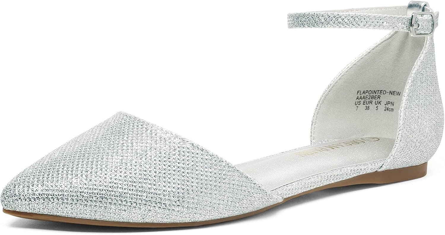 DREAM PAIRS Women’s D’Orsay Pointed Toe Flats | pointed toe ankle strap shoes,dress classic sparkly fashion comfortable flats,for daily party wedding occasion