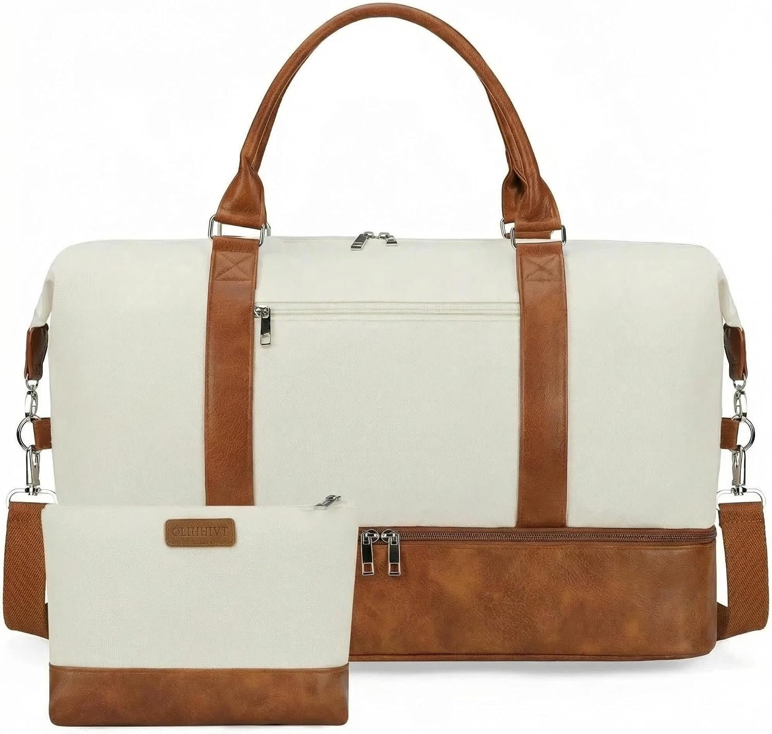 Women’s Weekender bag Travel Duffel Bag with Shoe Compartment 21-inch Airline-Approved Carry-On, 2-Piece Overnight Bag Set Personal Item Luggage