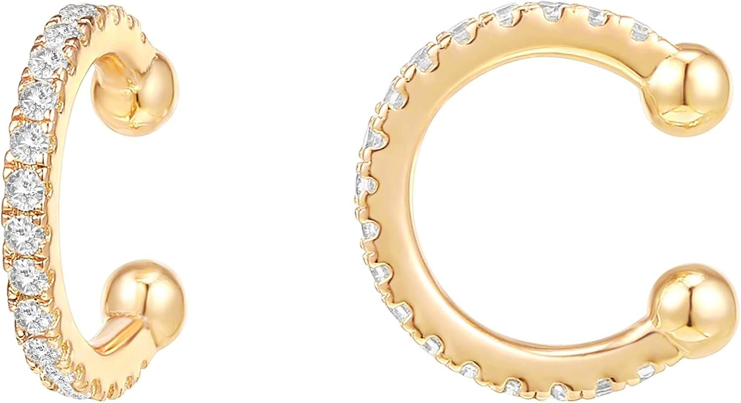 PAVOI 14K Gold Plated CZ Ear Cuff Earrings for Women, Clip On Cartilage