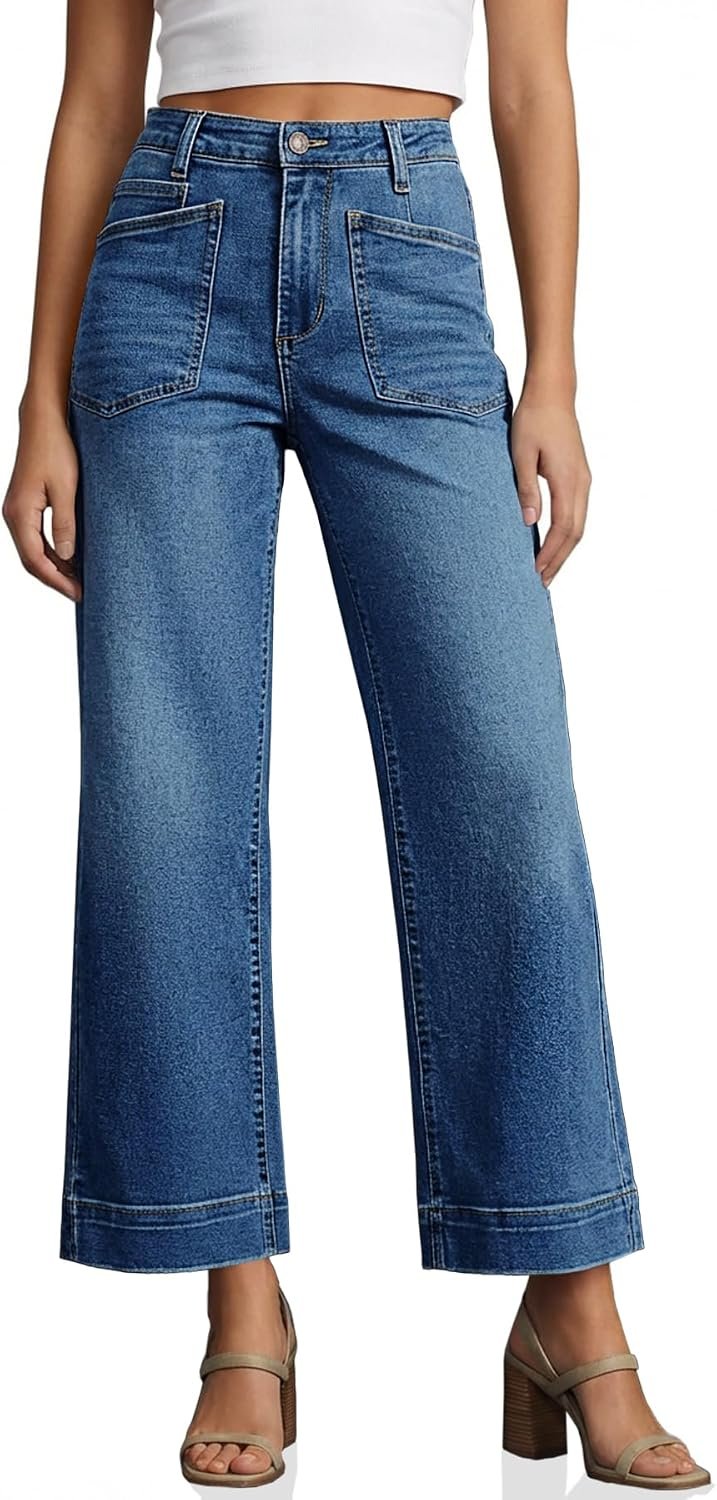 Cicy Bell Womens Cropped Wide Leg Jeans High Waisted Baggy Denim Ankle Pant