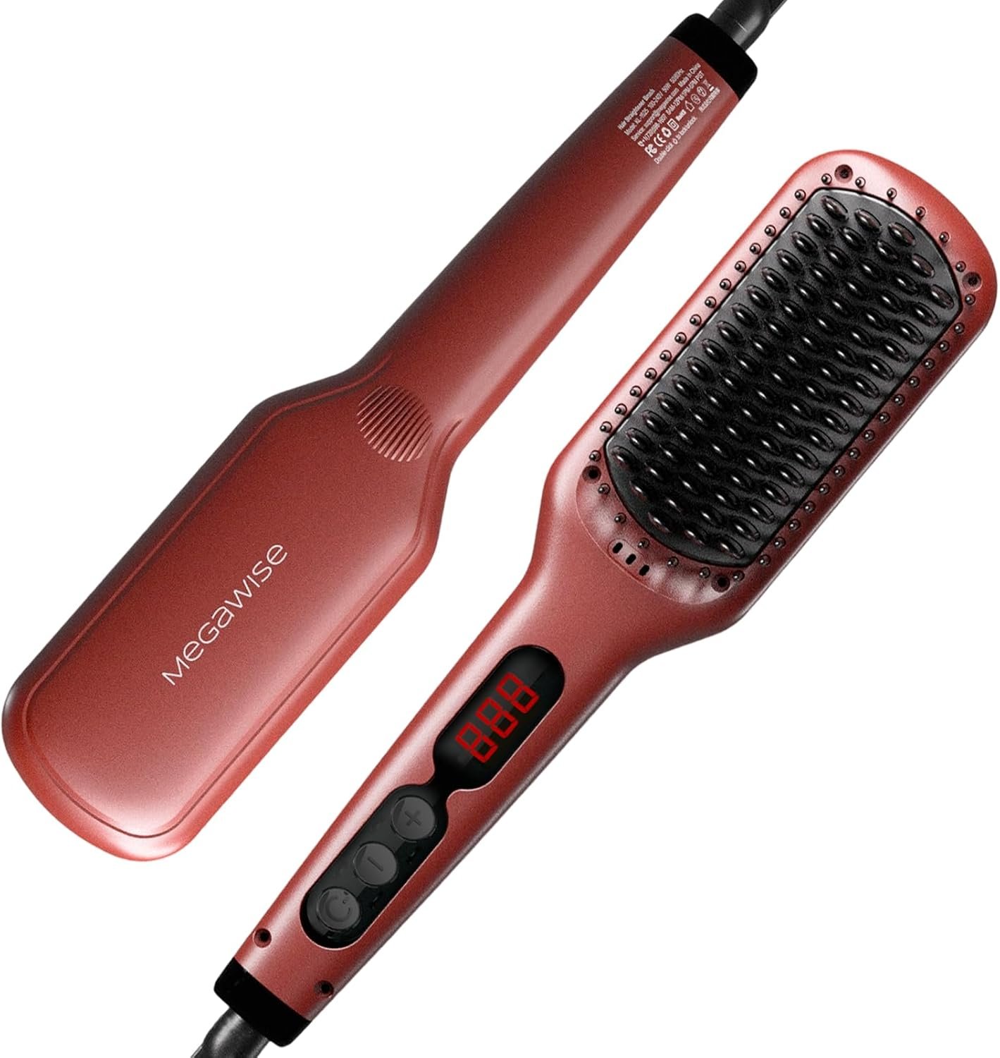 MEGAWISE Ceramic Ionic Hair Straightener Brush, Dual Voltage, Red