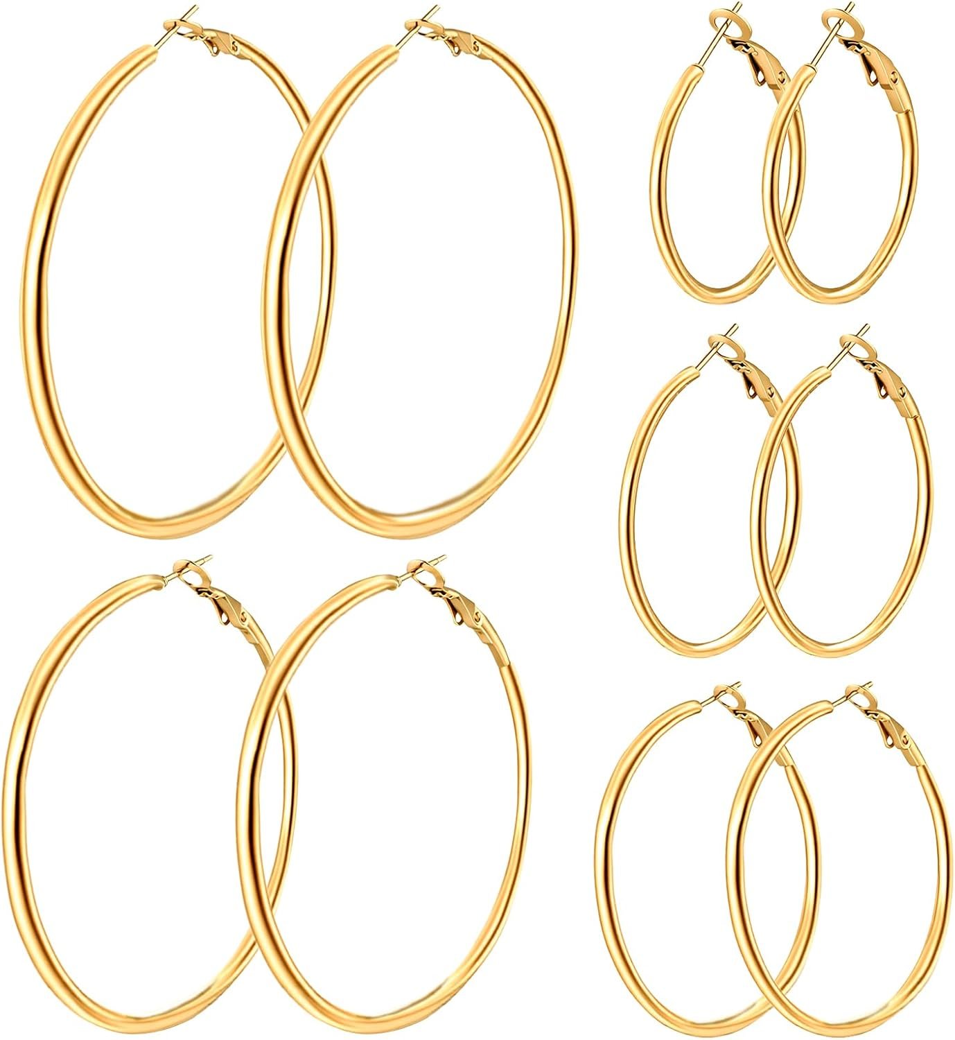 5/8 Pairs Gold Silver Hoop Earrings for Women Stainless Steel Jewelry Set