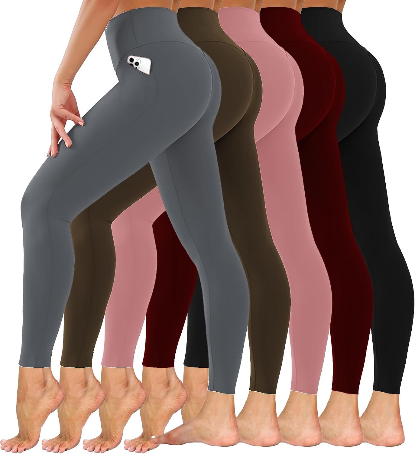 Diravo 5 Pack Women’s Leggings with Pockets/no Pocket, High Waisted Workout & Yoga Pants