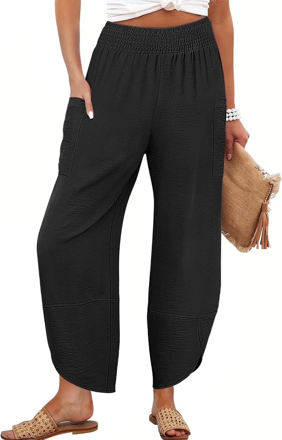 ANRABESS Womens Wide Leg Palazzo Capri Barrel Pants