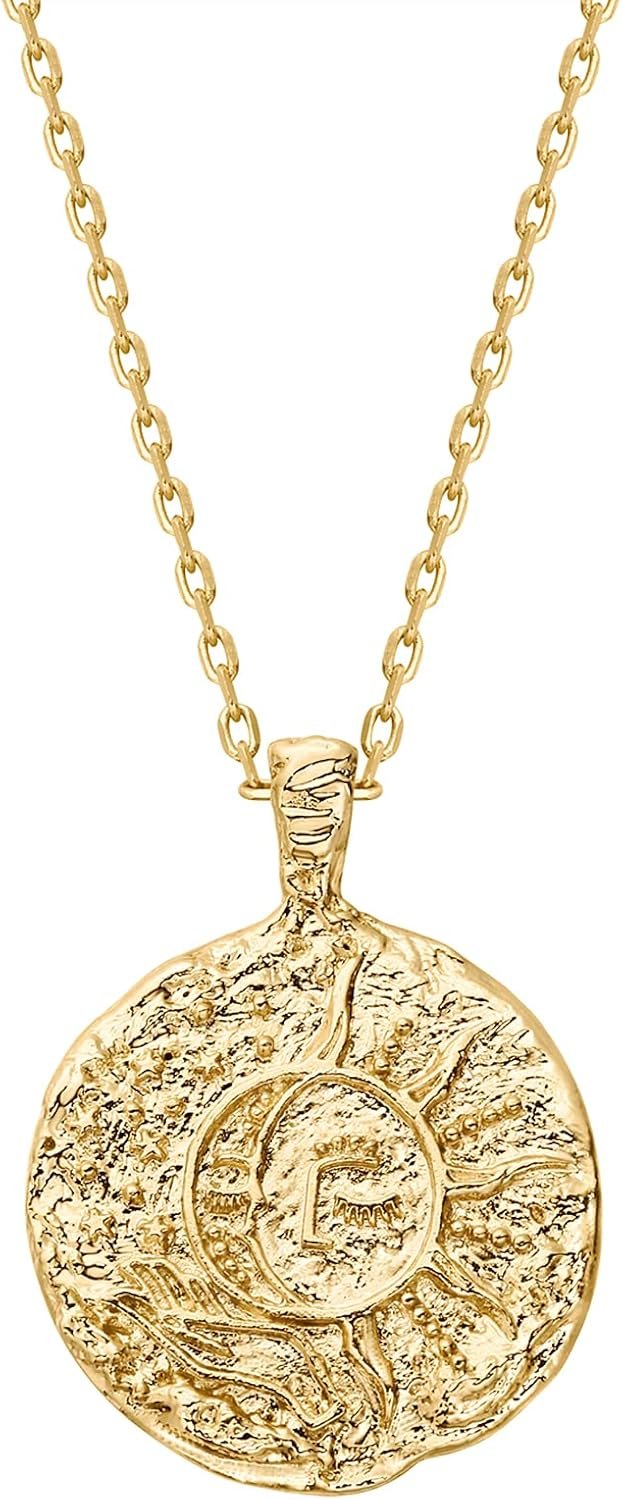 PAVOI 14K Gold Plated Engraved Coin Pendant Necklaces for Women