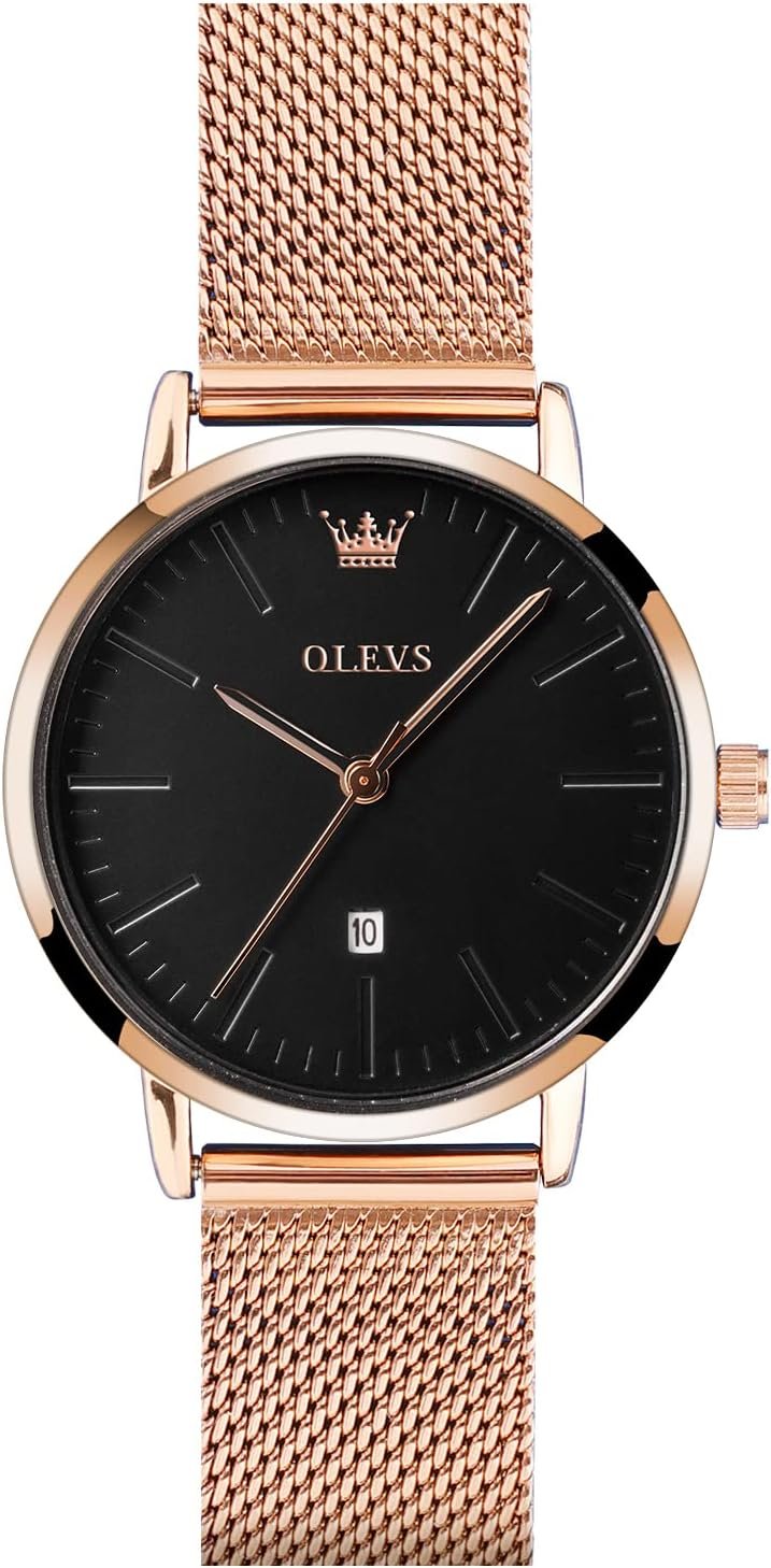 OLEVS Women’s Mesh Bracelet Watch, Elegant Large Face Three Hand Analog Quartz Womens Wristwatch, Pretty Slim Date Display Waterproof Ladies Watches for Small Wrists