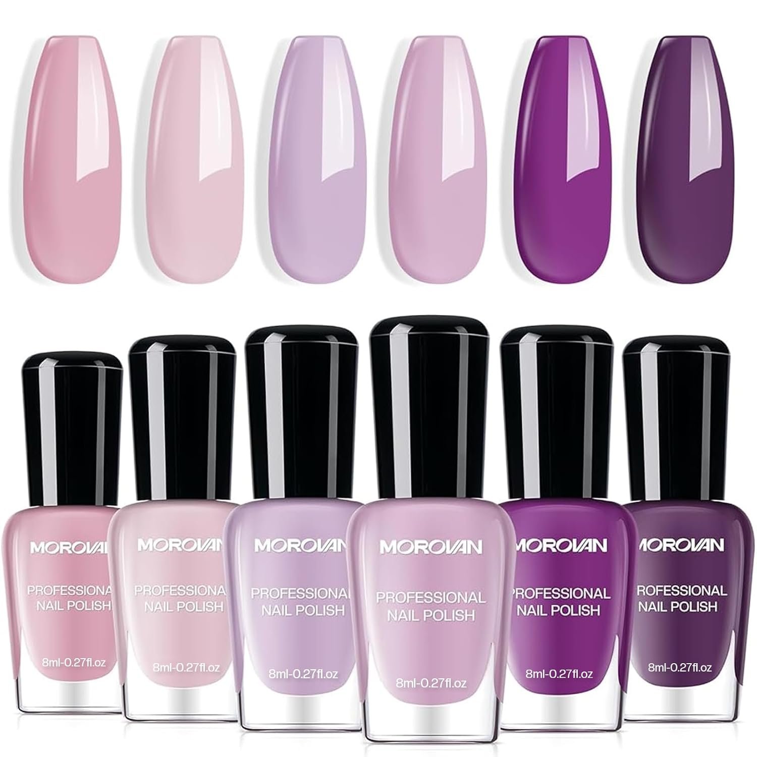 Morovan Nail Polish Set Fingernail: Lilac Light Purple Quick Dry Nail Polish Kit 0.25oz Lavender Regular Pack Glossy Halloween Finger Nail Gifts for Women Girls
