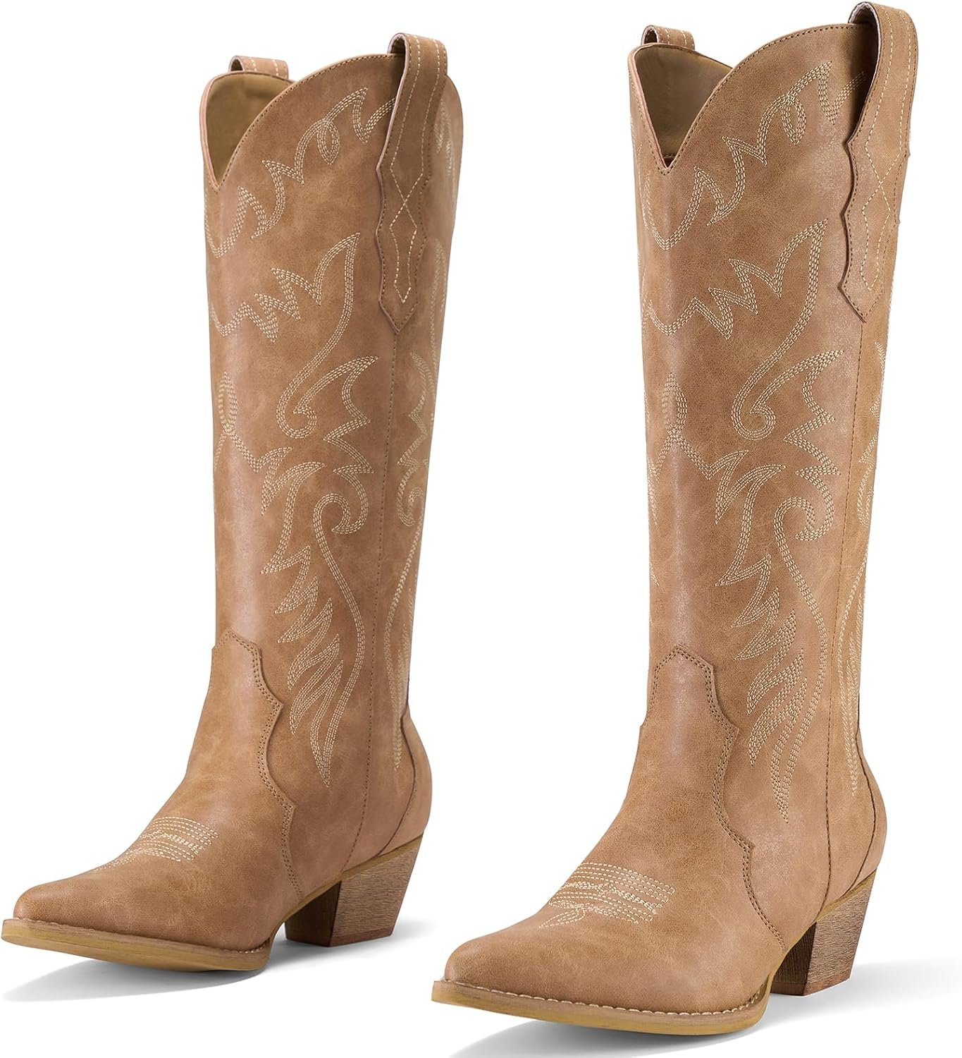 Rollda Cowboy Boots for Women, Knee-High Cowgirl Boots