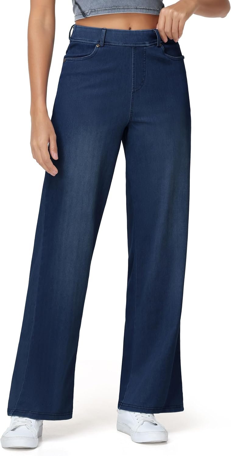 THE GYM PEOPLE Women’s Wide Leg Pull on Jeans Straight Denim Pants