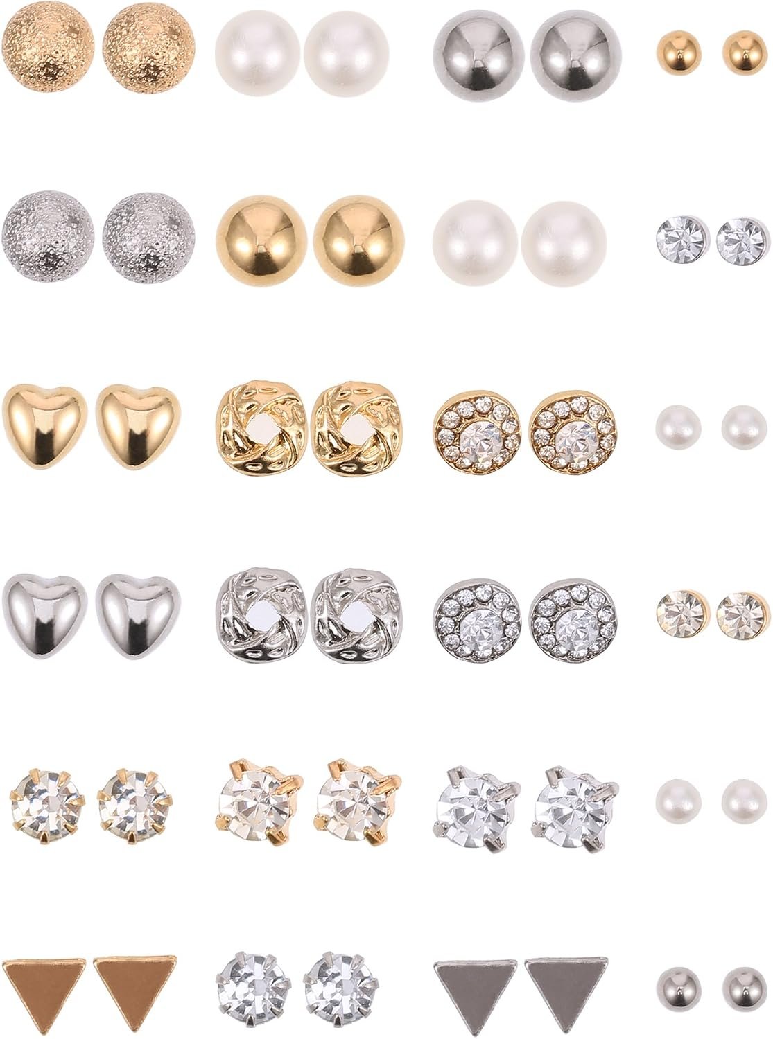 BBTO 24 Pairs Stud Earrings, Crystal Pearl Ear Stud for Women | Earrings, Alloy and Gold, Sliver Gold Black, for Men Women Loved Ones and Friends