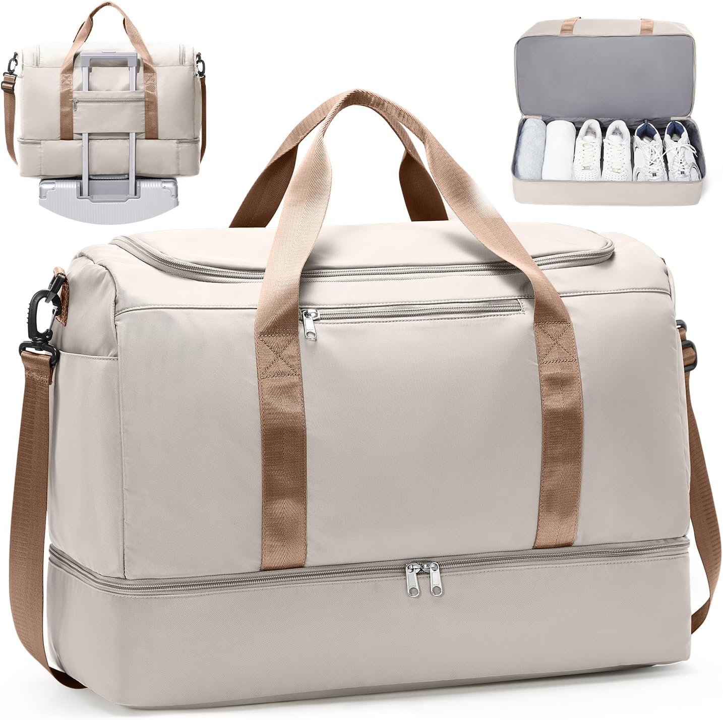 Travel Duffle Bag with Shoe Compartment, XL Weekender Bags for Women