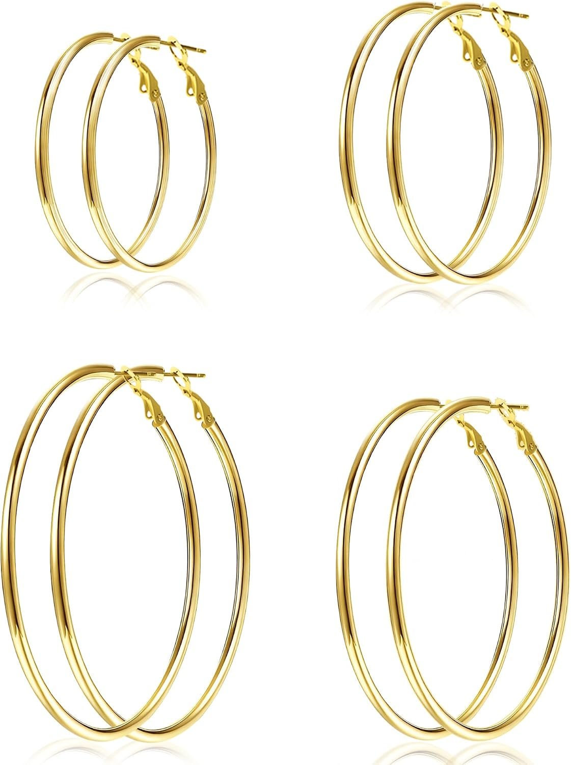 4 Pairs Gold Sliver Hoop Earrings For Women, Hypoallergenic Surgic Steel