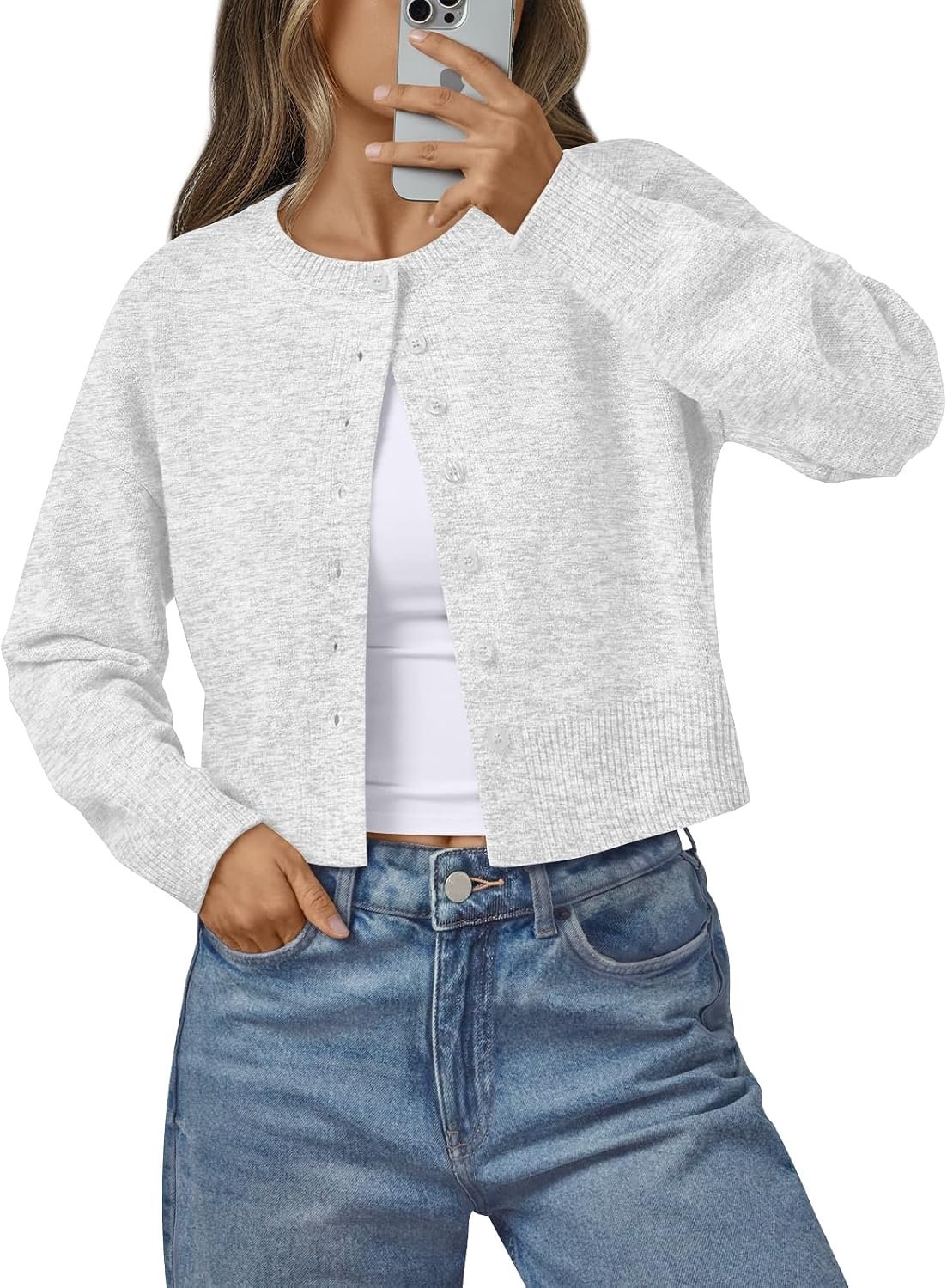 LILLUSORY Womens Lightweight Cardigan Cropped Knit Fall Cute Sweaters 2026 | Office to Brunch,Travel Essential,Drop Shoulder,Button Front,Versatile Chic,Winter Warm Coat