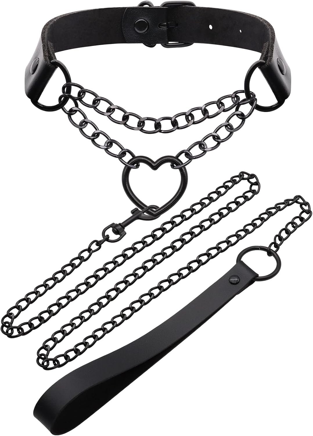 NEWZEST Choker Necklace for Women, Leather Collar Gothic Jewelry Heart Necklaces for Women Black Choker Collar Body Chain, Rave Punk Goth Accessories Body Chain Belt Jewelry for Halloween Sexy Cosplay