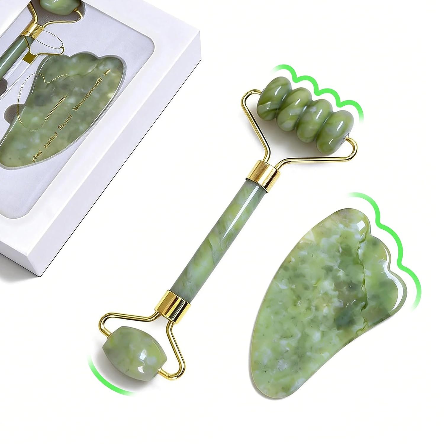 Gua Sha Facial Tools Face Roller and Gua Sha Set for Puffiness and Redness Reducing Skin Care Routine, Jade Roller Face Tools Self Care Gift for Men Women