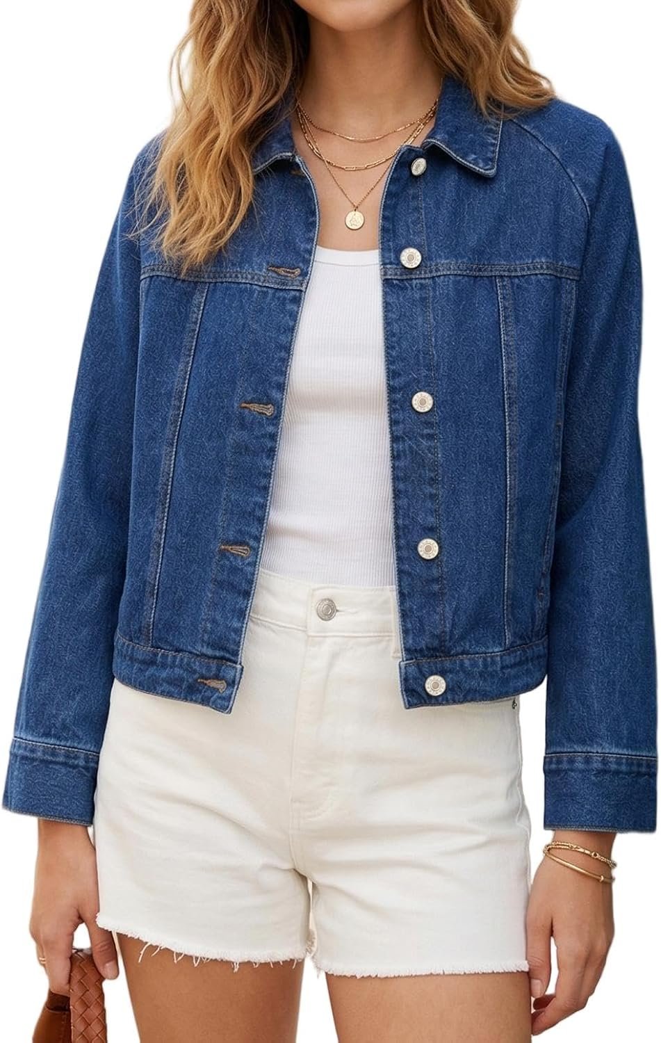 Women’s Oversized Denim Jacket Long Sleeve Button Down Jean Trucker Jacket Loose Fit Washed Denim Shacket
