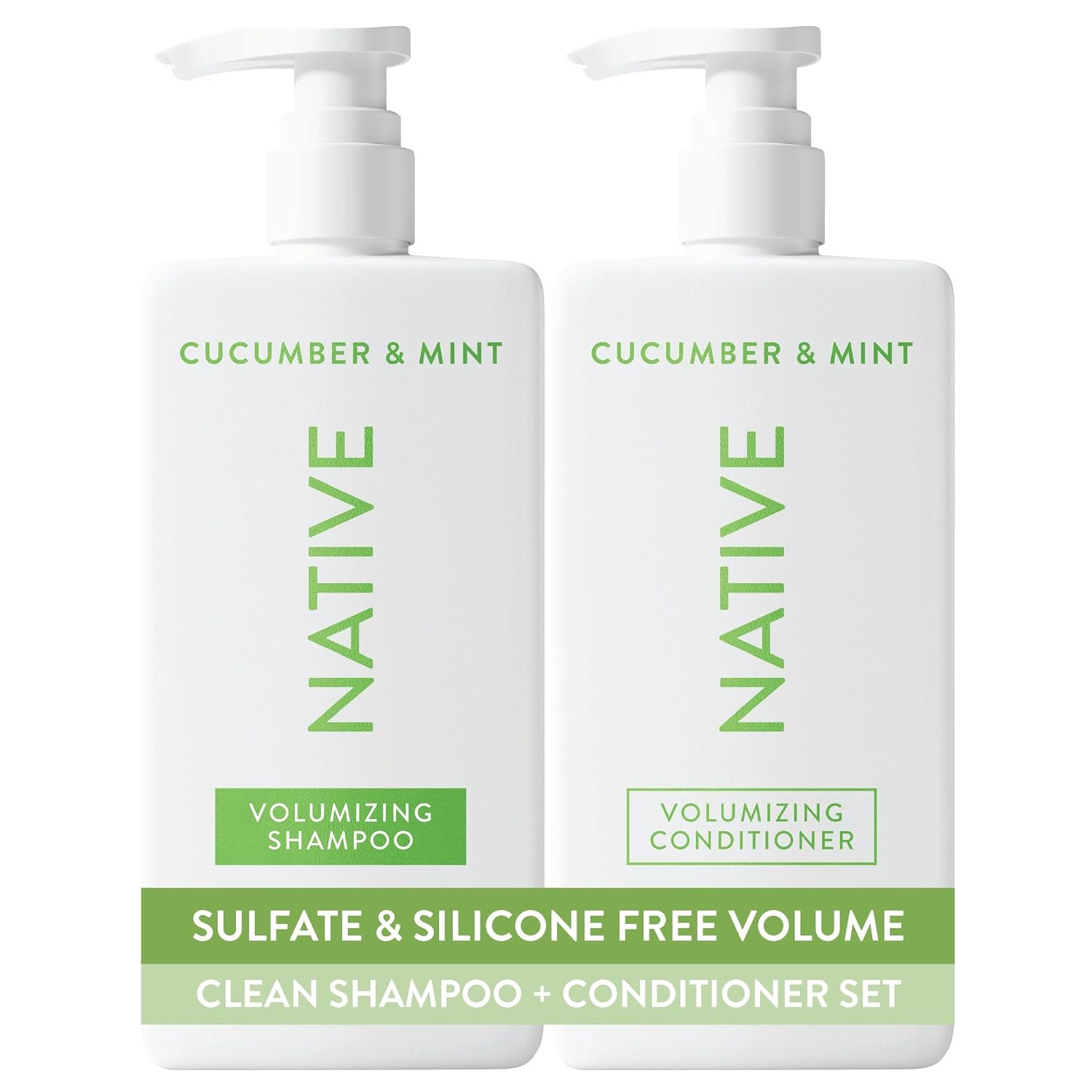 Native Shampoo and Conditioner Contain Naturally Derived Ingredients | All Hair Type Color & Treated From Fine to Dry Damaged, Sulfate & Dye Free – Cucumber & Mint, 16.5 fl oz each (2 pack)