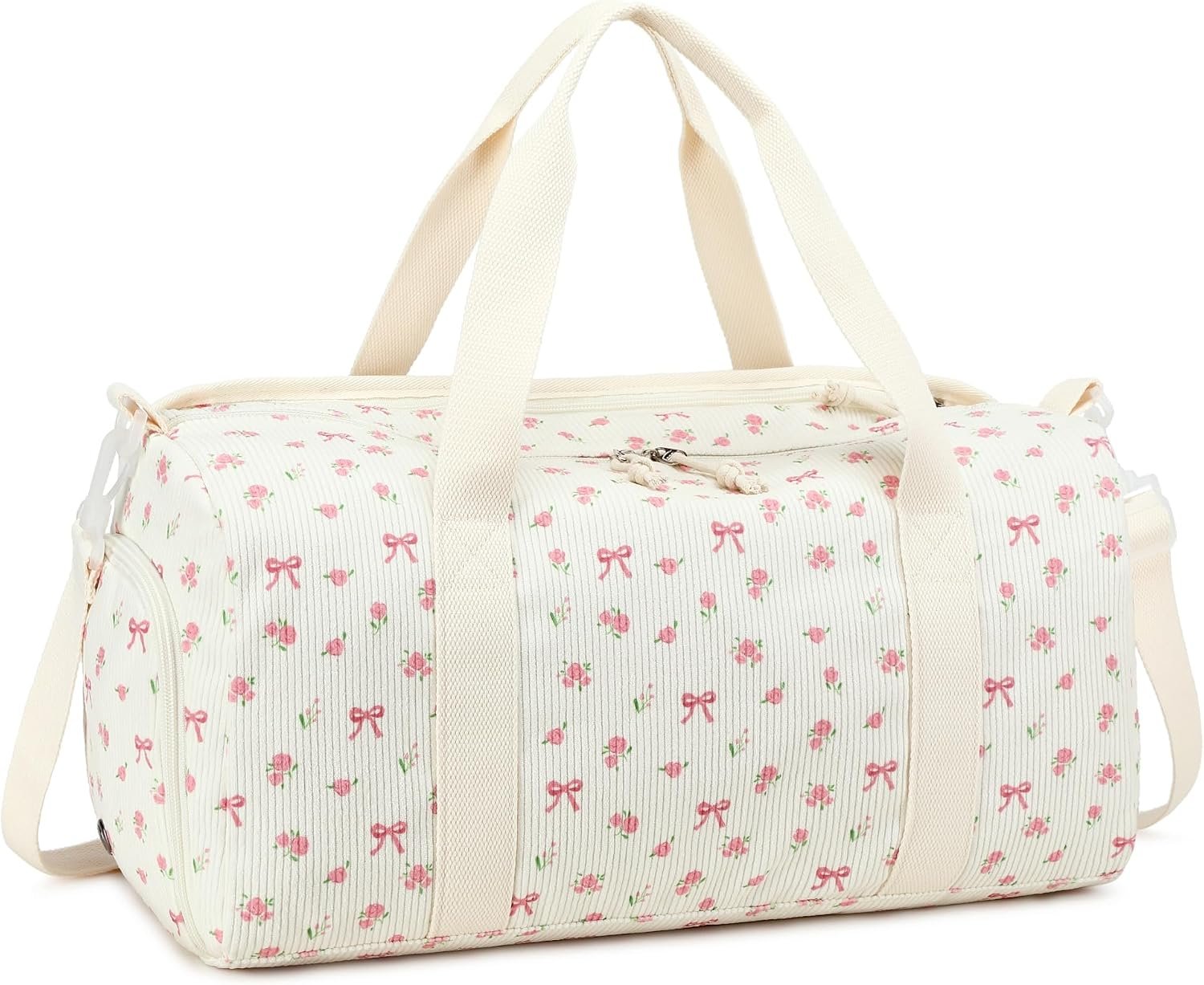 BTOOP Duffle Bag for Gym Sports Women Girls Dance Workout Travel Bag Weekender with Shoe Compartment and Wet Pocket, Pink Bow Floral