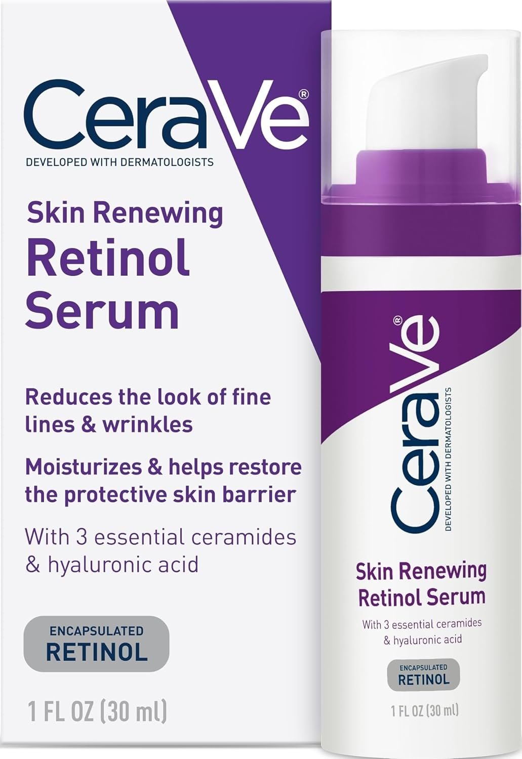 CeraVe Retinol Serum for Face with Niacinamide & Hyaluronic Acid, 1 oz | Skin Care, Brightening Serum, Anti Aging, Smooths Fine Lines and Wrinkles, Ceramides, Fragrance Free, Non-Comedogenic, Gentle