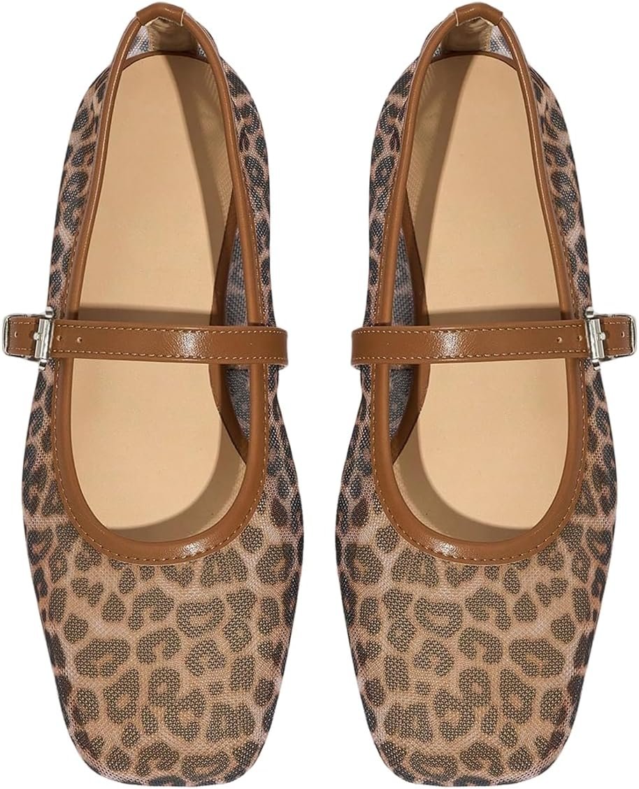 Milumia Summer Leopard Mesh Ballet Flats for Women Comfortable Dressy Work