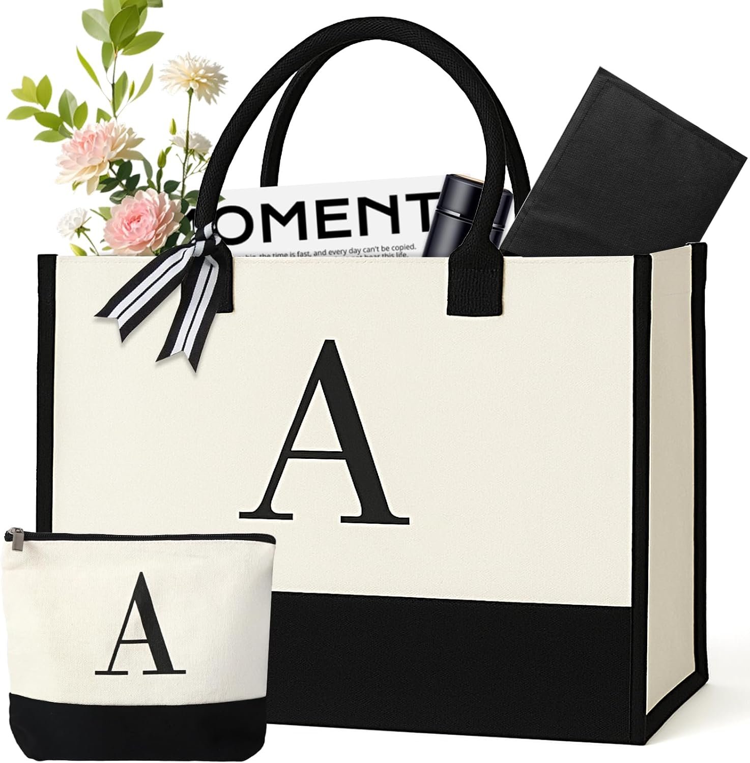 Personalized Canvas Tote Bag, Monogrammed Gift for Women