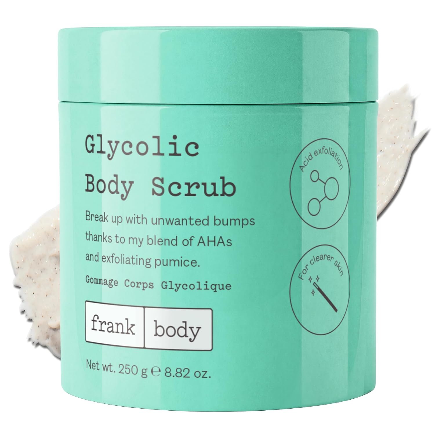 frank body Glycolic Acid Body Scrub | Fights KP & Breakouts, Spots & Tighten Pores | Reduces Acne with Niacinamide & Soothes with Witch Hazel | Glycolic Acid & Pumice | 8.82 oz | Pack of 1