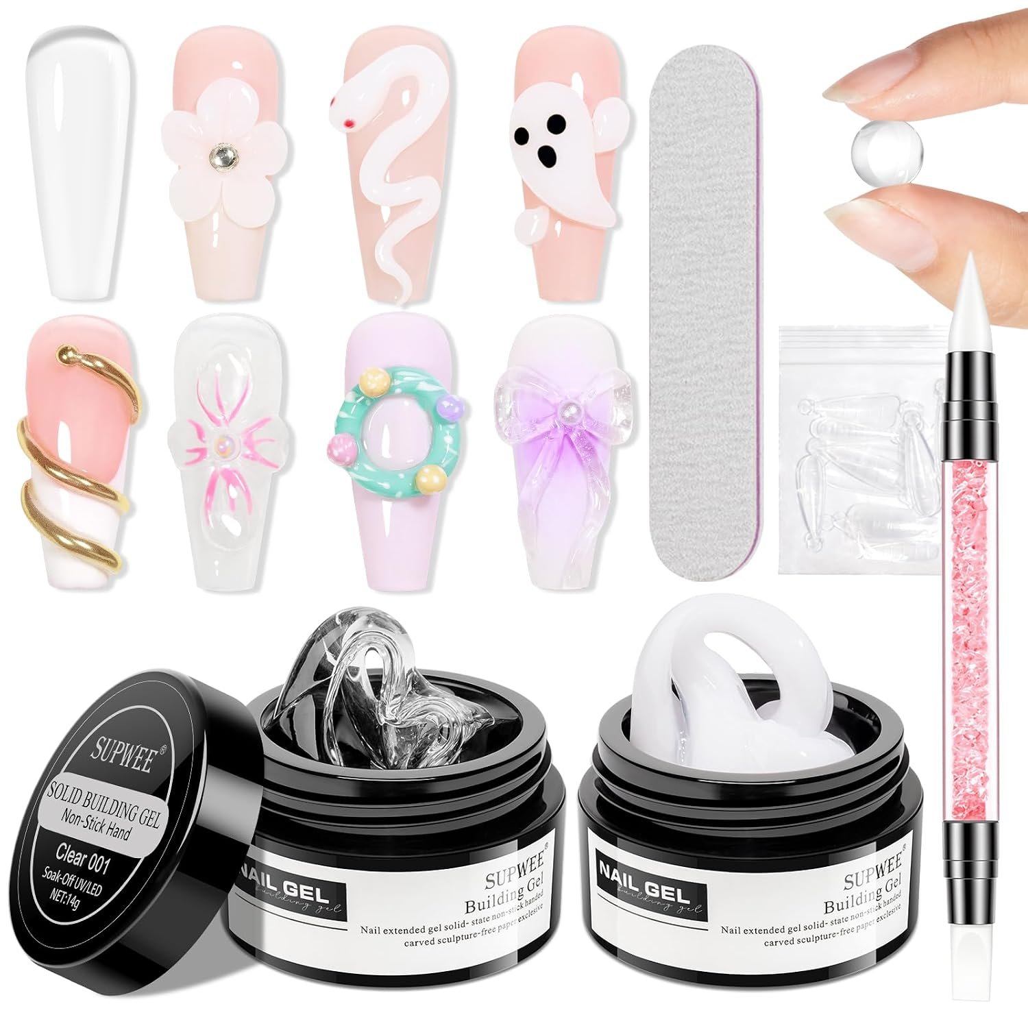 3D Nail Art Gel Clear and White Solid Builder Gel for Nails