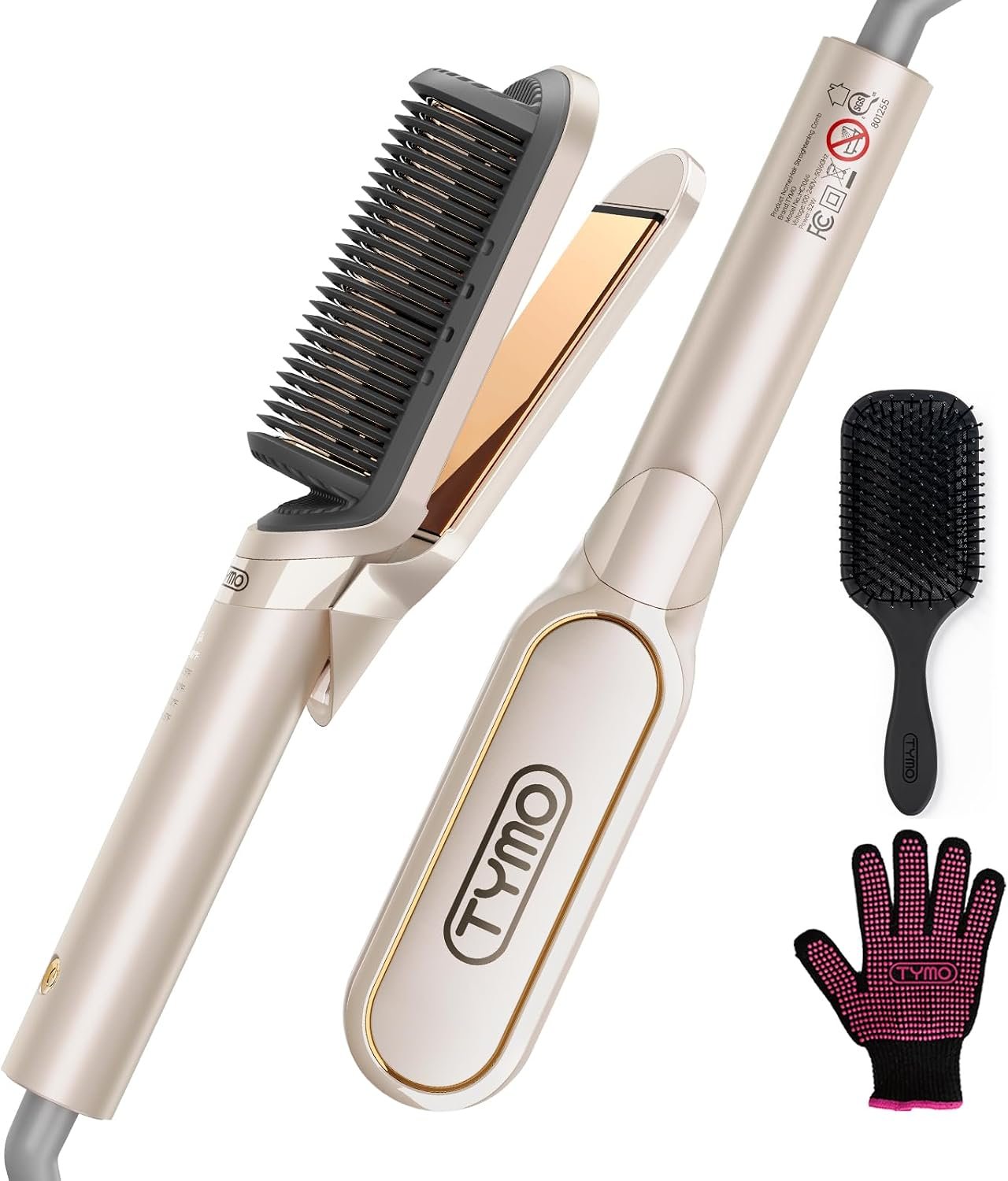 TYMO Flat Iron Hair Straightener Brush 2 in 1, 200M Ions Ceramic Hot Comb