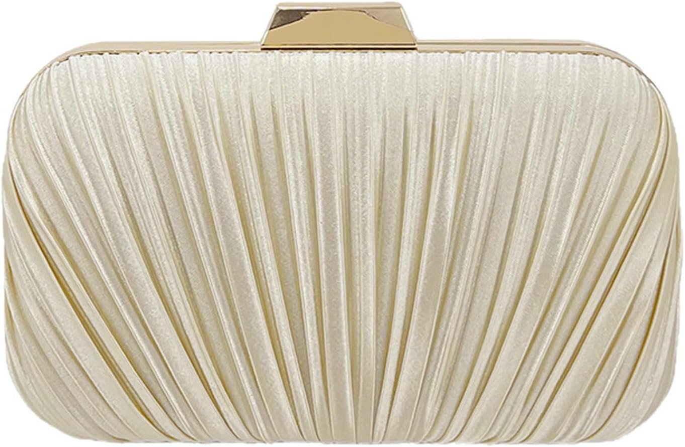 Aovtero Evening Bag Clutch Purses Women Wedding Formal Party Bridal Handbag Pleated Sparkling Glitter with Chain