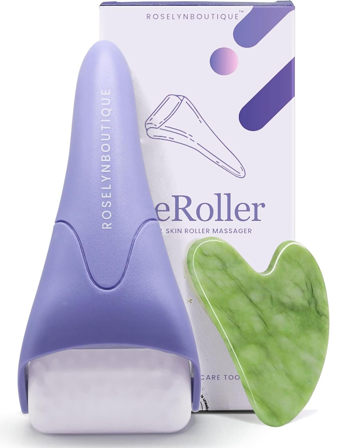 ROSELYNBOUTIQUE Ice Roller for Face & Gua Sha Facial Tools for Wrinkles Fine Lines Puffiness – Facial Massager Skin Care Tools Self Care Gifts for Men Women (Purple)