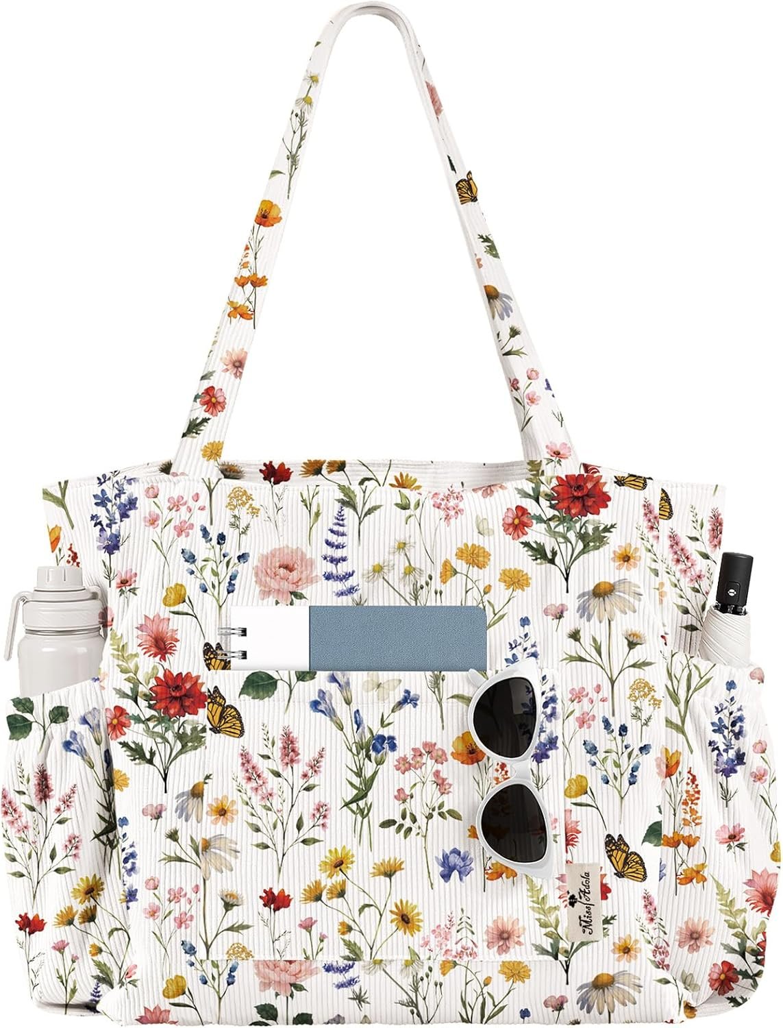 Miss Adola Large Corduroy Tote Bag for Women with Zipper