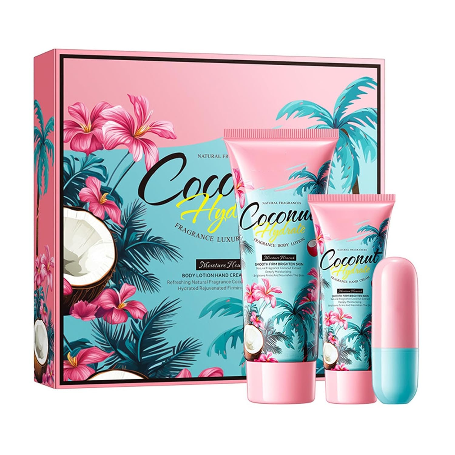 Grospe Coconut Gifts Set for Women, Premium 3 Piece Gift Set with Lip Balm,Hand Cream & Body Lotion, Moisturize Gift Box for Women Relaxing Care for Her, Anniversary or Birthday Present 4.7 Fl.Oz