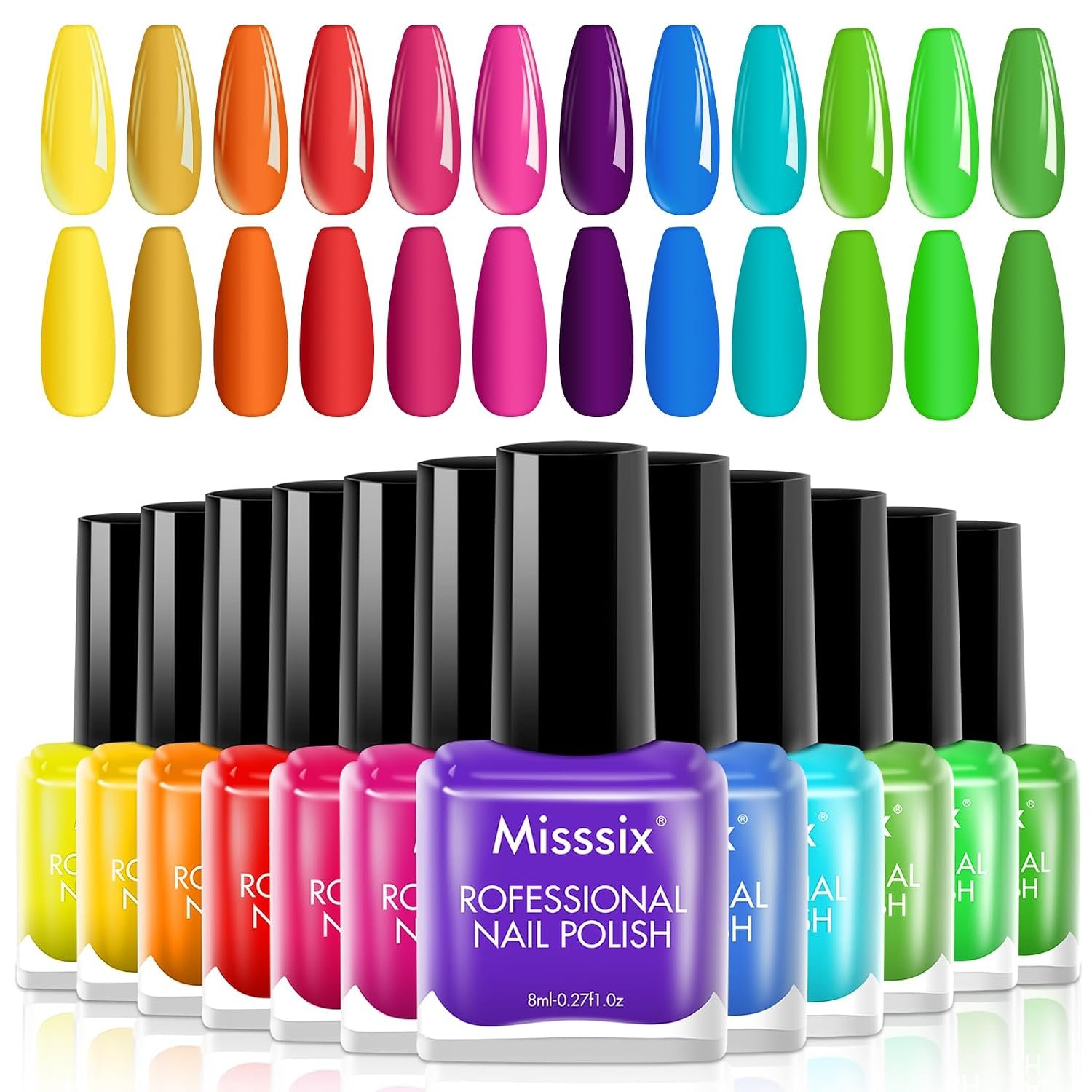 Misssix 12 Colors Nail Polish Set, Quick Dry Nail Polish, Mini Nail Lacquer