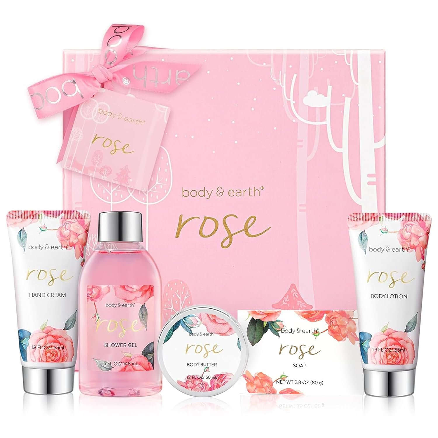 Bath and Body Gift Set for Women, Body & Earth 5 Pcs Rose Spa Gifts for Women, Self Care Kit, Lotion Set for Her, Birthday, Christmas Presents for Mom, Wife, girlfriend
