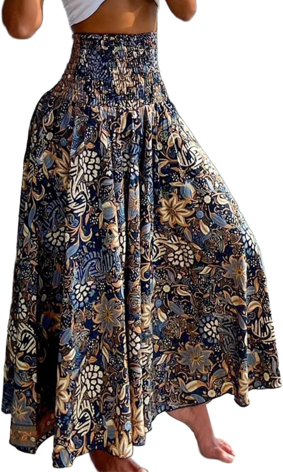 CHICME Womens Boho High Waisted Wide Leg Palazzo Pants Beach Vacation Wear