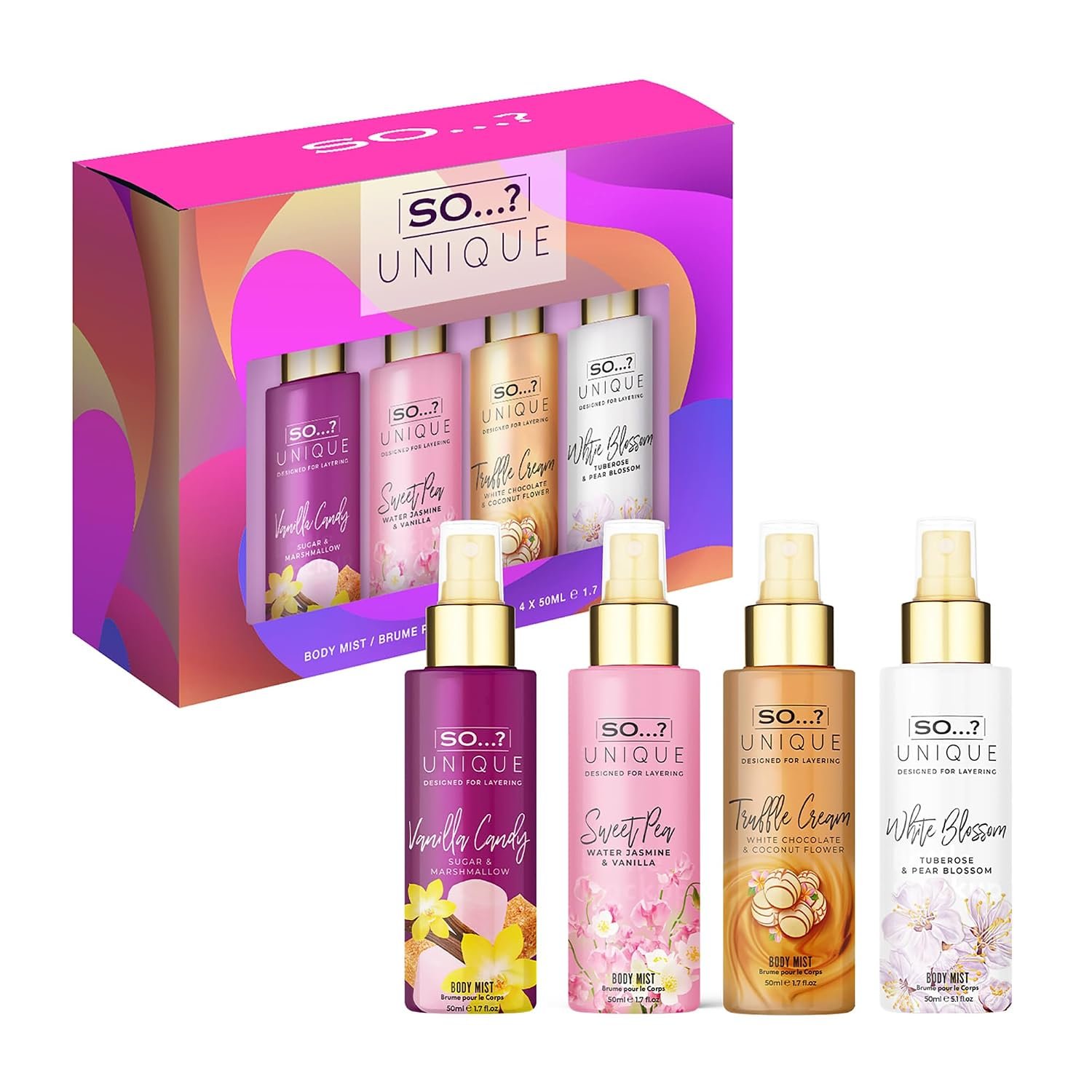So…? Unique Body Mist Set – Perfumes for Women – Body Spray for Women – Vegan, Cruelty Free – Travel Size Gift Set – 650 to 1000 Sprays – 4 pcs
