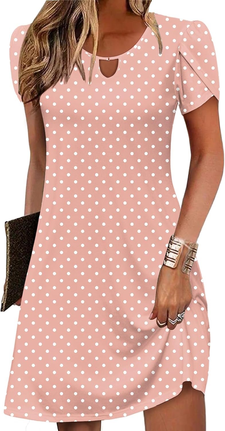 Zeagoo Women’s Casual A-Line Dresses with Pockets Summer Floral Tshirt Dress Short Sleeve Mini Dress Flowy Sundresses